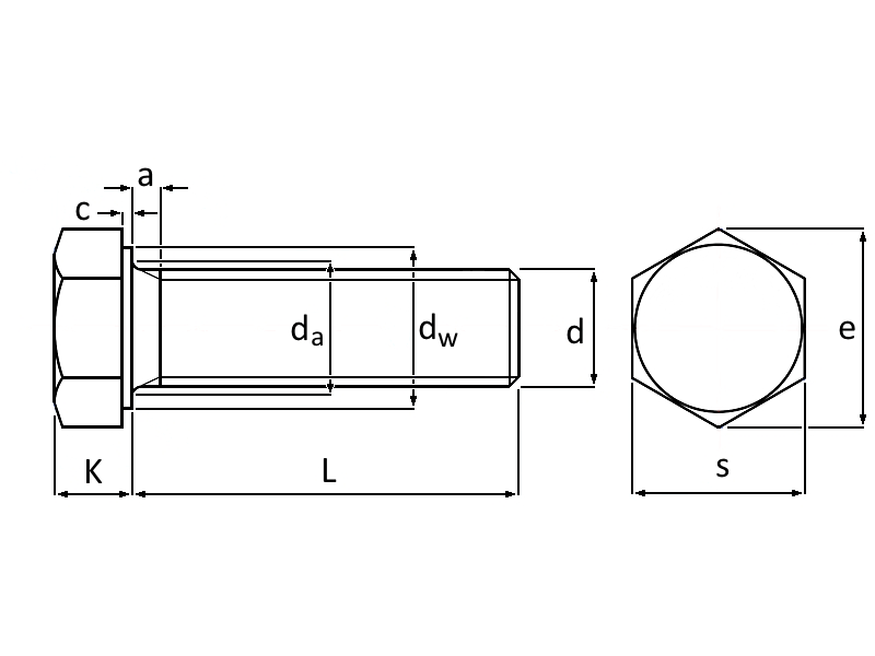 Technische Zeichnung Sechskantschrauben DIN 933 M14 schwarz brüniert 12.9